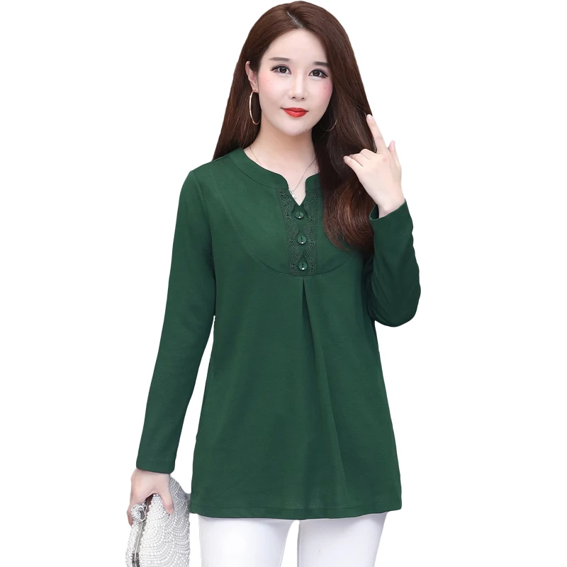 

Spring Fall Plus Size Mother Tops 2019 Long Sleeves Bottoming Shirt Middle Age Women T-Shirts V-Neck Femme Pullover Tee Shirt