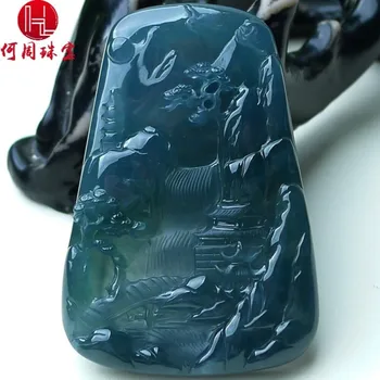 

Hezhou jewelry!Myanmar natural jade!Exquisite hand carving!Landscape pendant!Exquisite workmanship! 32.66g