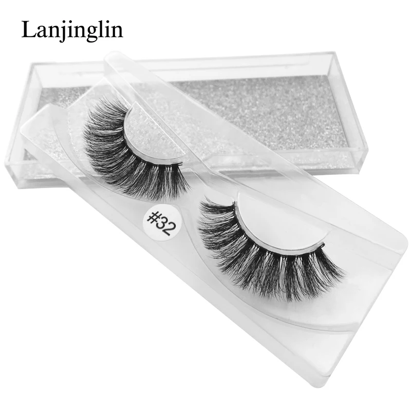 

new 1 pair thick false eyelashes soft natural fake eyelash extension 3D mink lashes handmade black makeup mink eyelashes #32