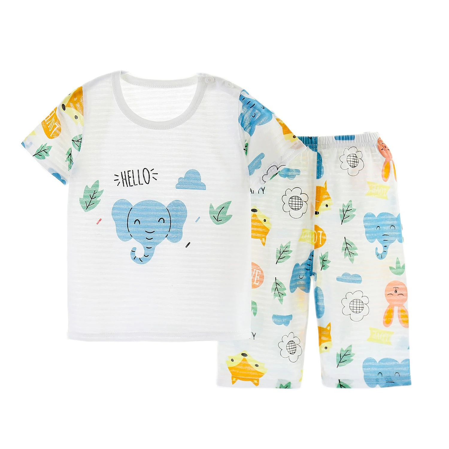 

Unini-yun New Unisex Baby Girls Boys 2 Pcs Sets Clothing 2021 Summer Kids Clothes Cartoon Elephant Printing Cotton Short-sleeve
