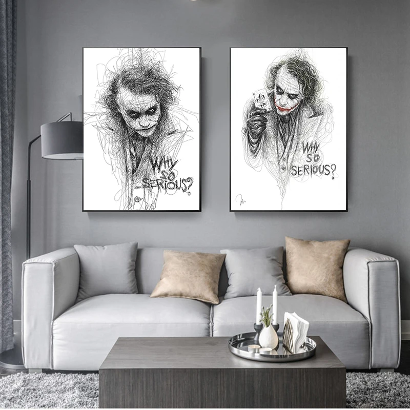 Кинозвезда комикс Джокер эскиз почему такой серьезный Heath Ledger Картина на холсте