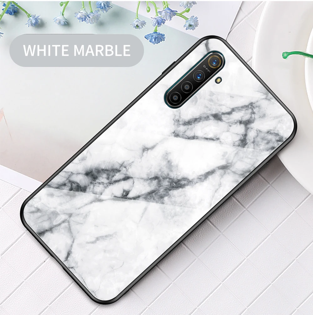 Marble Tempered Glass Case for Realme XT Case 6.4 inch Fashion Soft Bumper Hard Phone Back Cover for Realme X2 Case