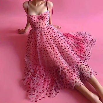 

Designer Elegant Sexy Red Heart Sequin Women Long Dresses Summer Celebrity Ladies Party A-line Dress