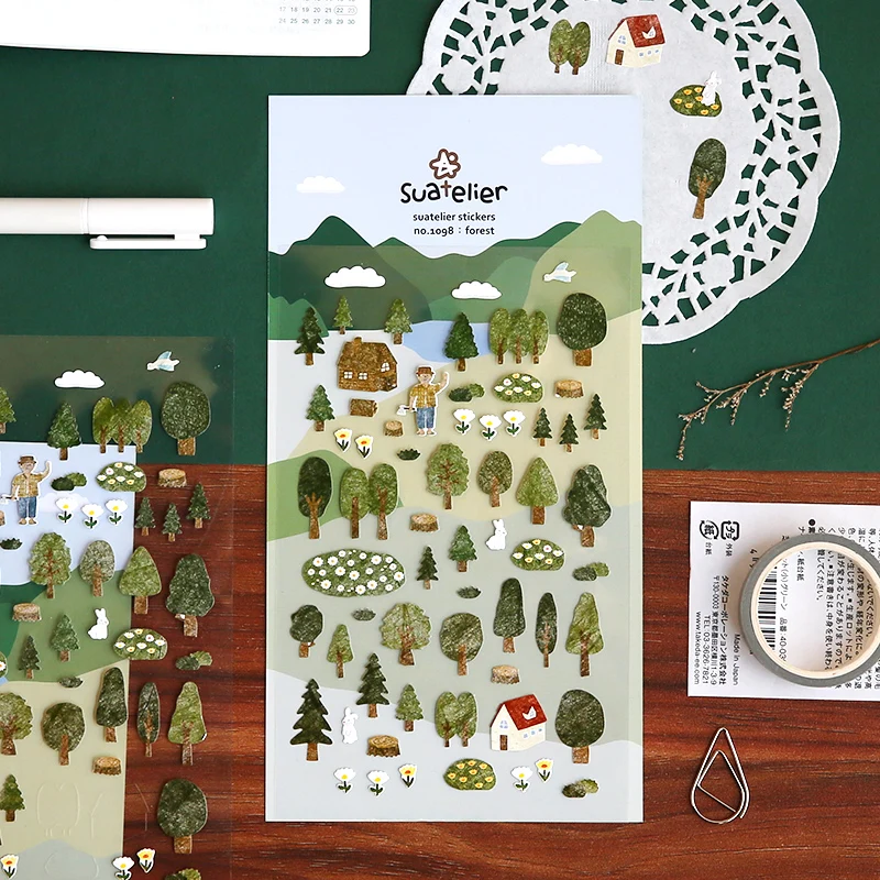Forest Stickers 1098 Green Tree Flower Cut Dies Scrapbooking Material Junk Journal Diary Decoration Craft Supplies decorative stickers stationery stickers diy scrapbooking accessories stationery supplies