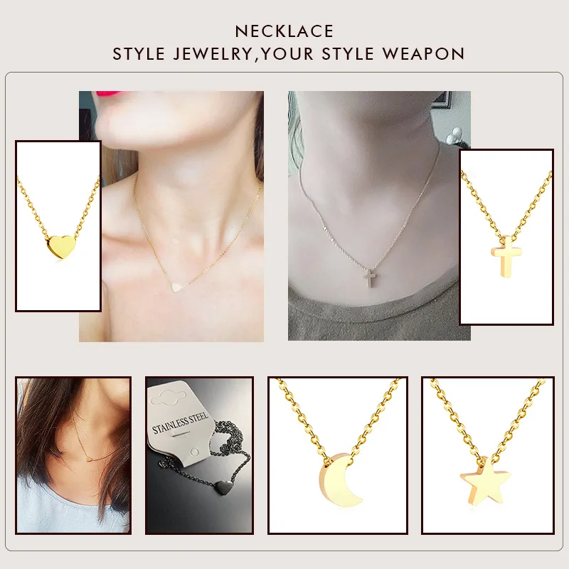 LUXUKISSKIDS Heart Pendants Necklaces Stainless Steel Choker Link Chain Gold Women/Men Necklace set hot Jewelry collares collier