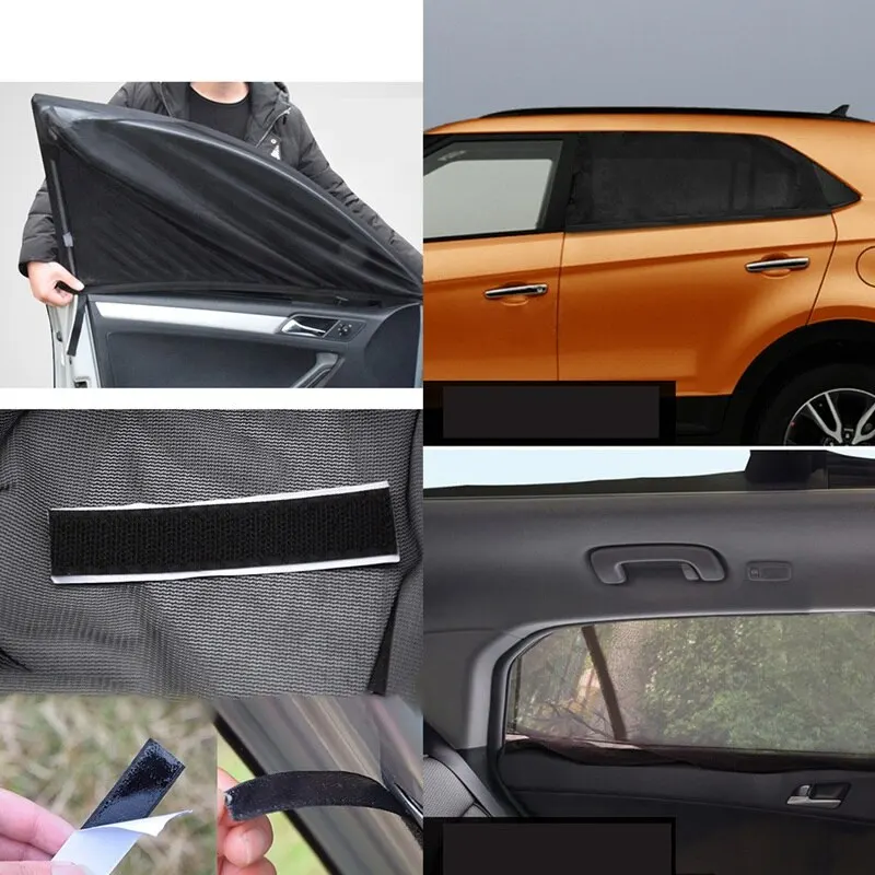 

For 2PCS Car Sun Visor Rear Side Window Shade Mesh Fabric Shade Cover Shield UV Protector Black Auto Sunshade Curtain