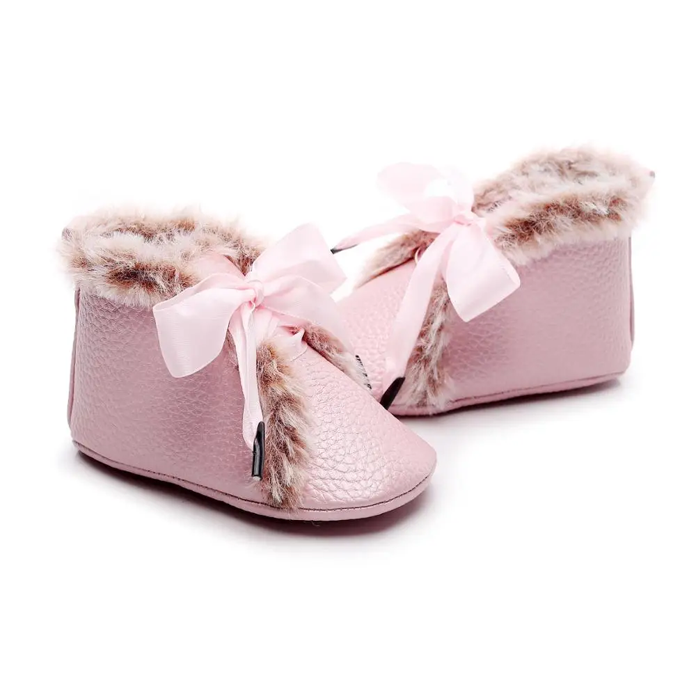 Зимняя Теплая обувь из искусственной кожи для новорожденных девочек и мальчиков; обувь для маленьких девочек с мягкой подошвой; хлопковая детская обувь