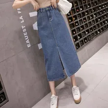S-5Xl, Женская Повседневная синяя джинсовая юбка с высокой талией, Корейская стильная юбка с карманами, Женская юбка миди на пуговицах