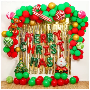 

2021 Christmas Balloons Garland Arch Gold Curtain Santa Clau Christmas Trees Elk Balloon Arch Kit Balloons Christmas Party Decor