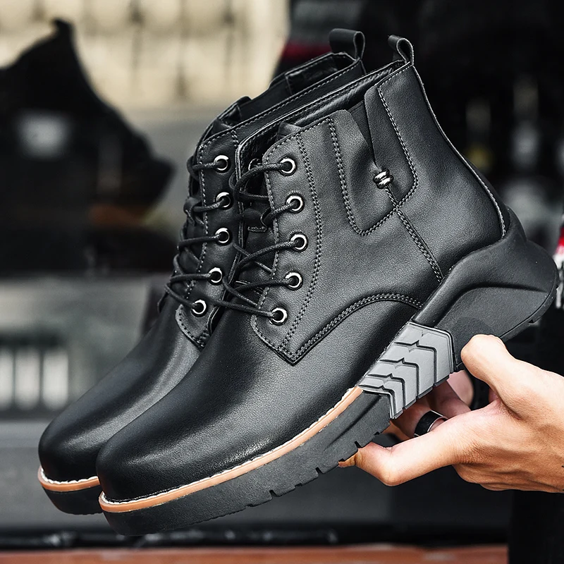 Autumn Boots For Men Brand Designer Ankle Men Boots Height Increase Vintage Fashion Mens Boots Leather Working Safety Boot