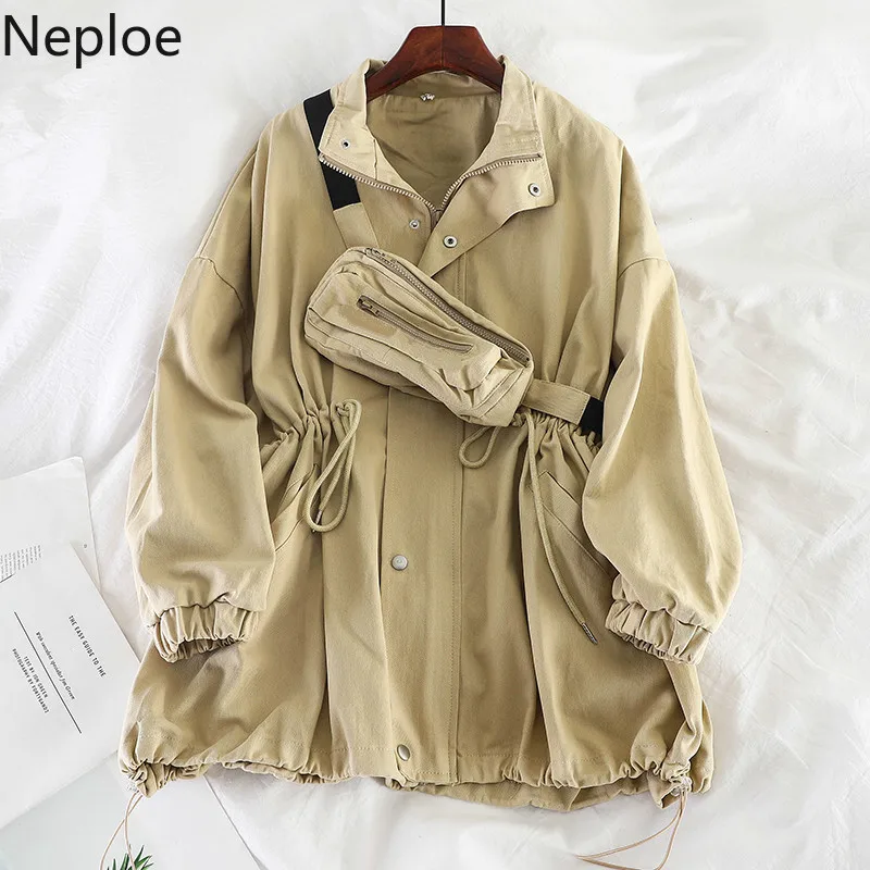 Neploe корейский сезон осень, со стоячим воротником на молнии, плащ, тонкая талия, Bf, шнуровка, ropa mujer, длинный рукав, тонкая Мода с сумкой 46741