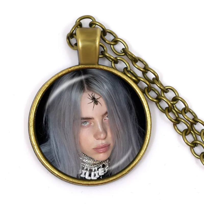 Горячая Billie Eilish вентиляторы ожерелье модный певец Harajuku печати стеклянный кабошон ручной работы кулон панк металлические украшения для женщин подарок - Окраска металла: 9