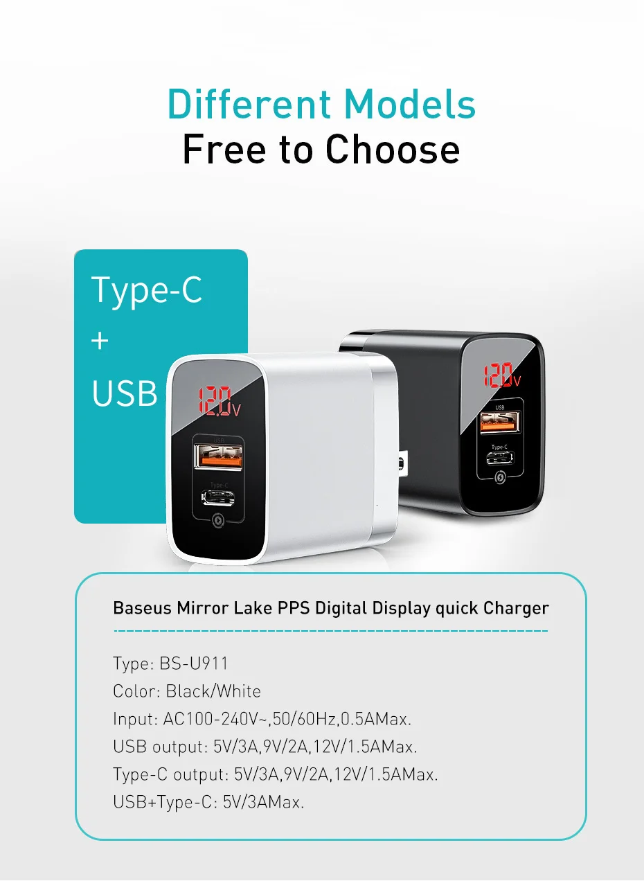 Baseus цифровой дисплей Быстрая зарядка 3,0 USB зарядное устройство 18 Вт PD 3,0 быстрое зарядное устройство для iPhone 11 Pro зарядное устройство для мобильного телефона USB C зарядное устройство