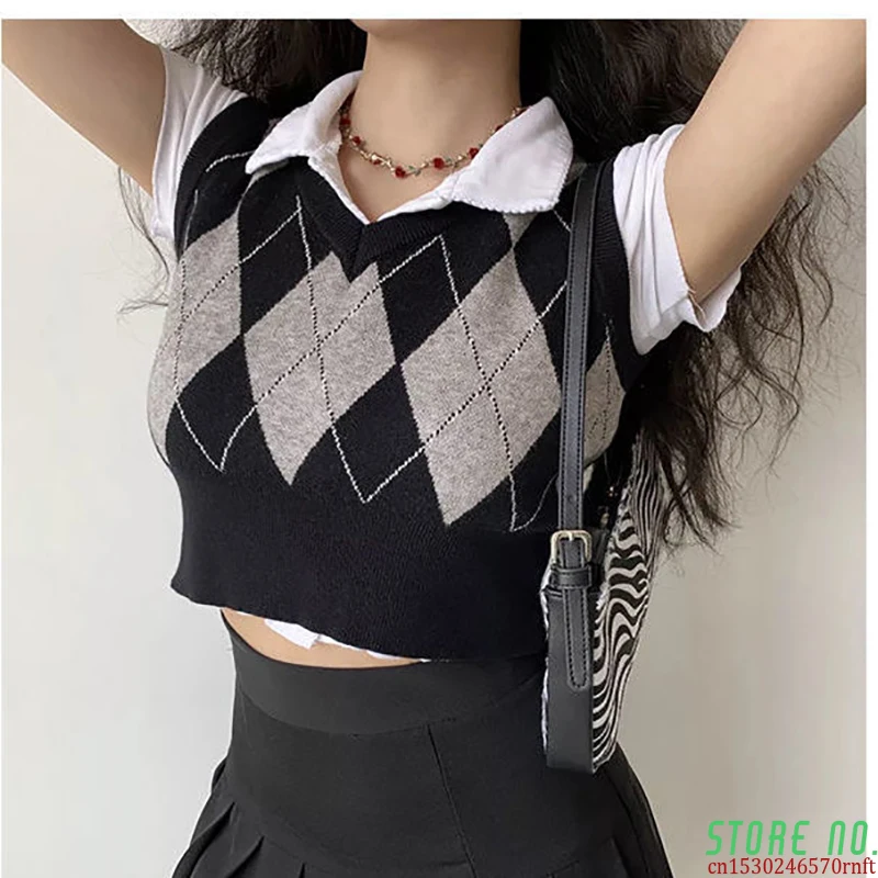Vintage Argyle Plaid Sweater Vest Women 