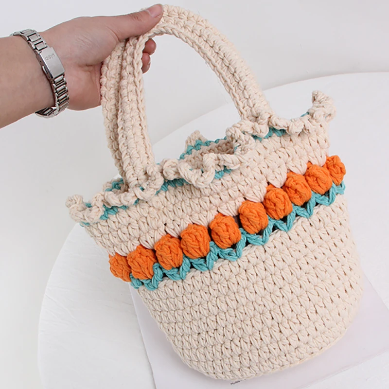 Bolso playa de ganchillo para niñas, bolso de mano tejido mano con huecos, de verano|Bolsos de hombro| - AliExpress