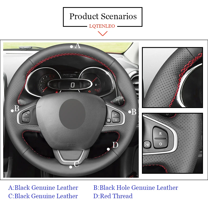 LQTENLEO черный чехол из натуральной кожи на руль для Renault Clio 4(IV) Captur