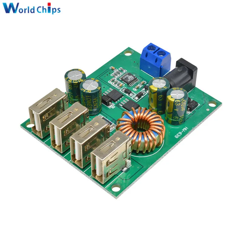 

DC DC 7V-60V to 5V 5A 4 Four USB Output Buck Converter Board Step Down Transformer Power Supply Module Car Charger High Speed