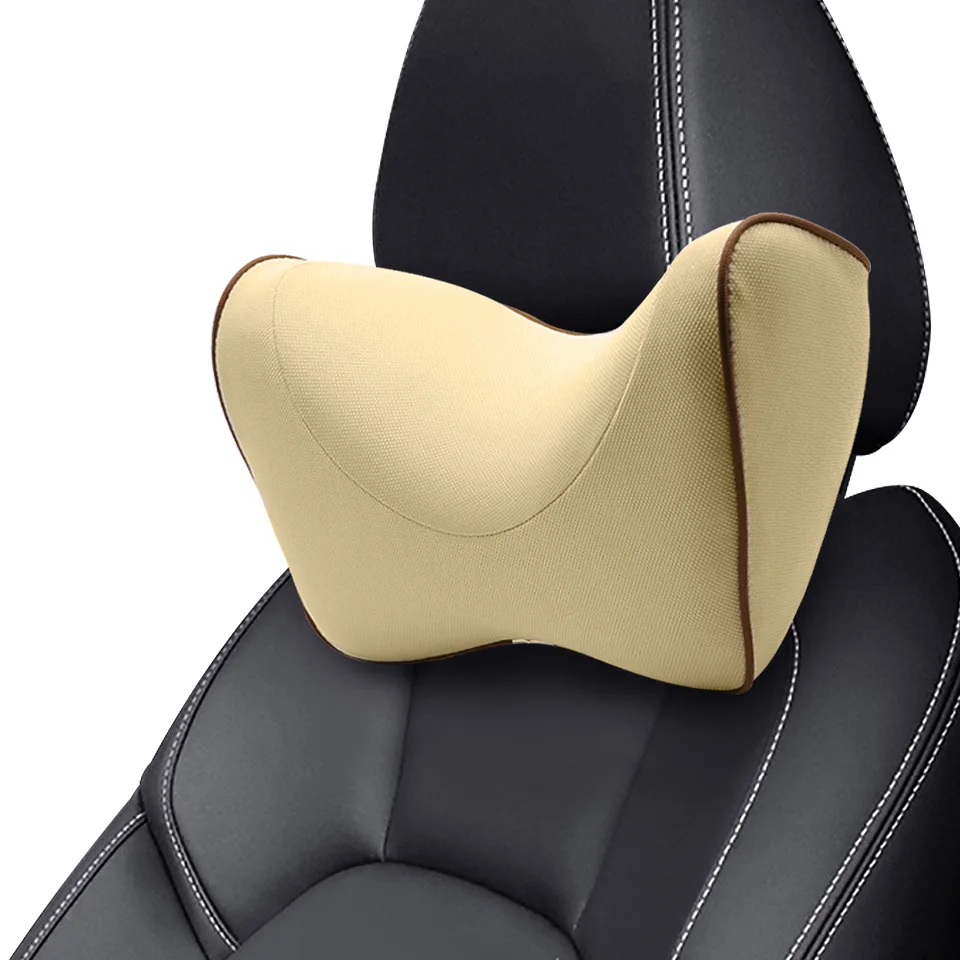 Beige LOEN, новое автомобильное сиденье, подушка из пены с эффектом памяти, подголовник, поясничная поддержка для комфортного универсального автомобиля, черный/коричневый/бежевый/серый, 4 сезона - Название цвета: Beige