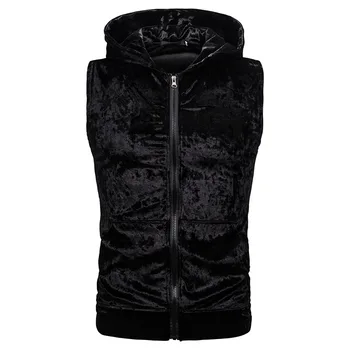 

2020 Brand Men Hooded Velvet Tank Top Casual Slim Fit Sleeveless Sweatshirt Zipper Hip Hop Nightclub Party Dance Tops Tee XXL