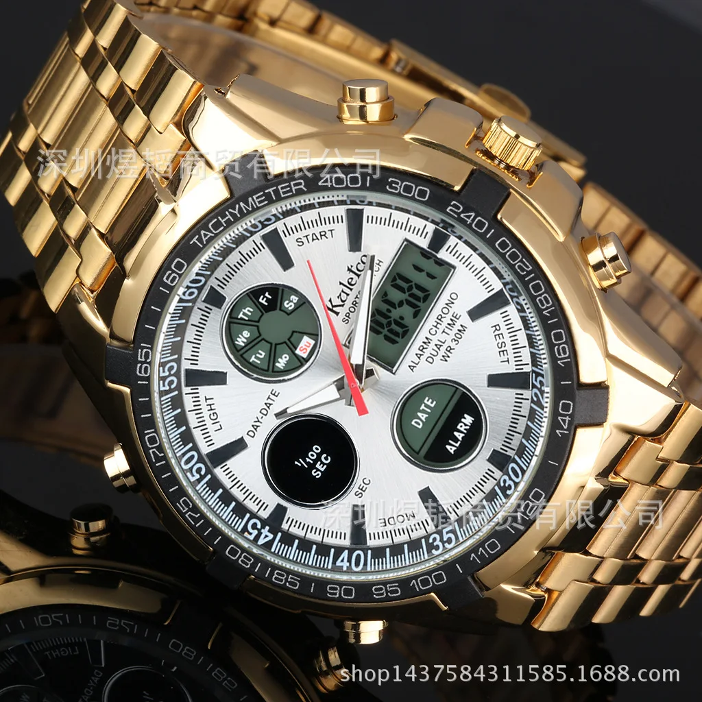 

Kaletco Hot Sales Large Dial Multi-functional Sports Waterproof Watch Men Dual Display Stainless Steel Belt Electronic Watch