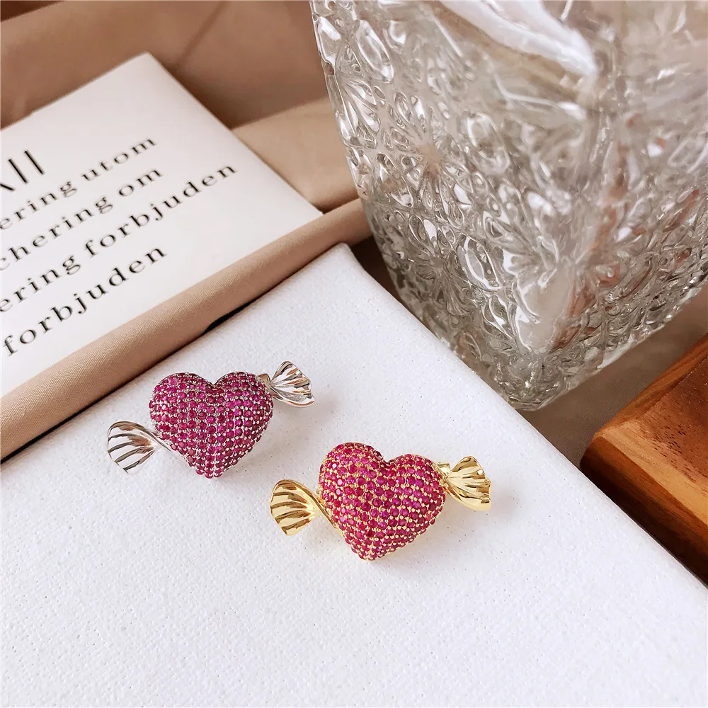 

New Style South Korea Micro Zircon Candy-Colored Red Heart Stereo Brooch Suit Coat Scarf Buckle Collar Pin Brooch