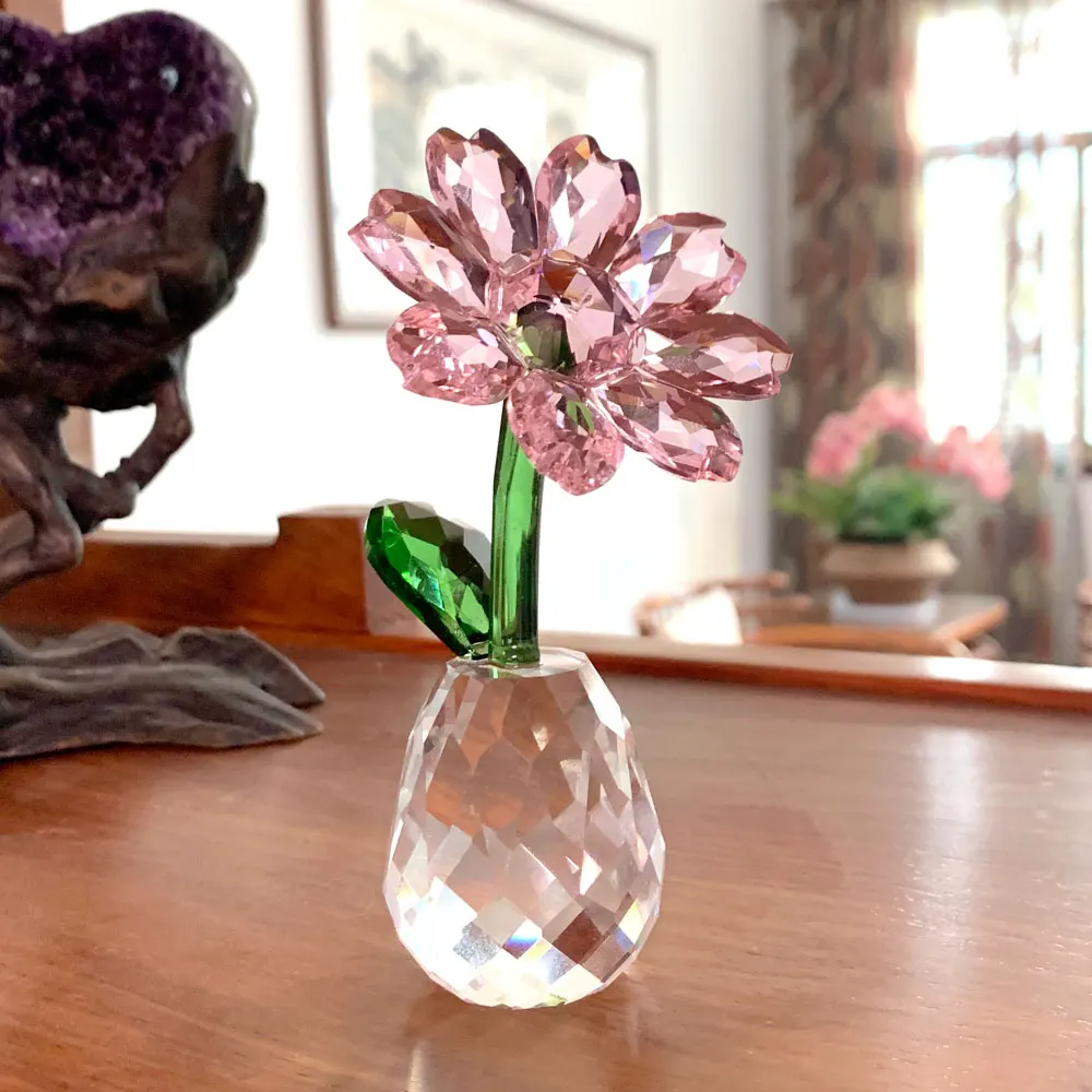 3 Цвета хрустальный Подсолнух статуэтки миниатюрный стеклянный цветок пресс-папье орнамент домашний стол декор свадебный подарок