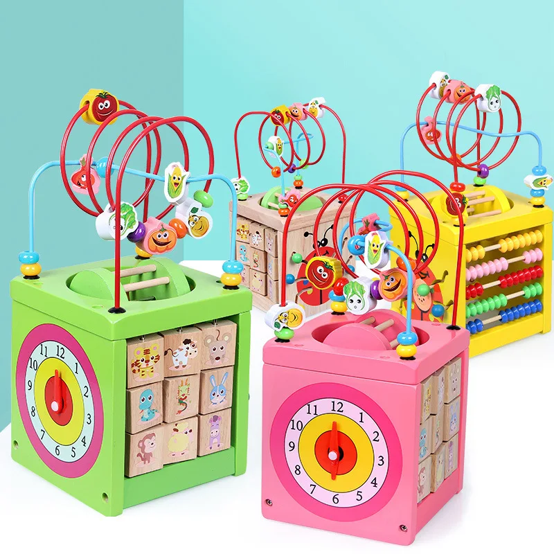 

Children Wooden Large Size Multi-functional Educational Beetle Four Sides Bead-stringing Toy Infants Early Education Intelligenc