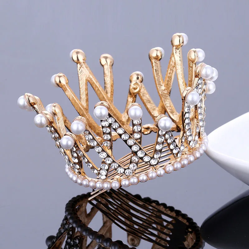 TDQUEEN, круглые свадебные диадемы и короны, покрытые серебром и золотом, свадебные аксессуары для волос для женщин - Окраска металла: model 5 gold