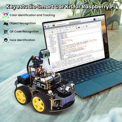 Keystudio – Kit de voiture intelligente Raspberry Pi 4B, Kit électronique de bricolage avec Module de caméra DOF Pan Tilt (pas de carte RPI 4B) 