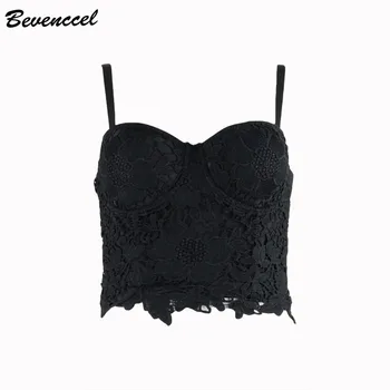 

Bevenccel New Arrival Sexy Floral Lace Patchwork Women Top Elegant Sleeveless Night Club Short Summer Women Crop Top