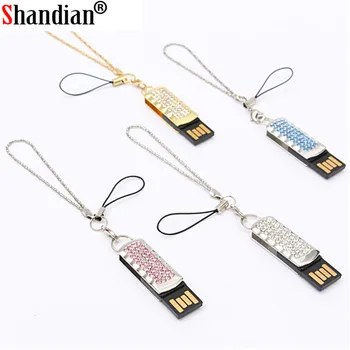 

SHANDIAN 4 colors metal diamond Crystal USB flash pen drive 4GB 16GB 32GB 64GB Jewelry u disk keychain special gifts for girl