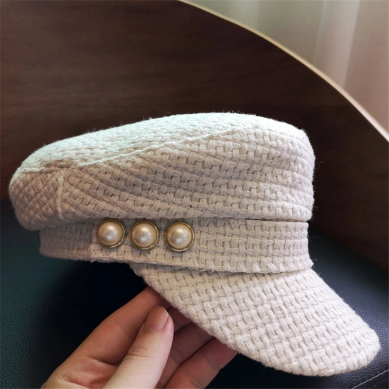 Женская шапка в британском ретро стиле, маленький ладан, берет, осенняя и зимняя жемчужная восьмиугольная шапка, осенняя и зимняя темно-синяя шапка