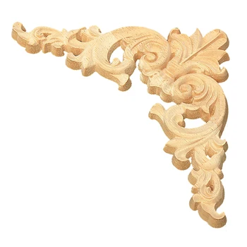 

New Unpainted Wood Oak Carved Corner Onlay Applique Furniture Home Decor 12.5x12.5cm