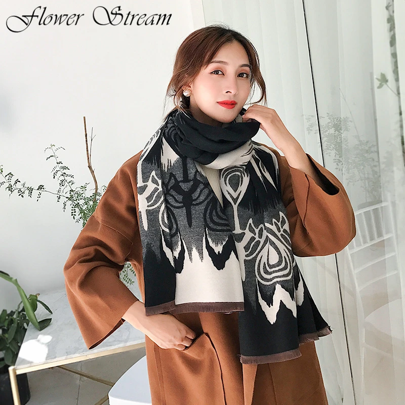 

Vintage Literary National Style Scarf Shawl New Female Autumn and Winter Models Thick Double-sided Imitation Cashmere Scarf