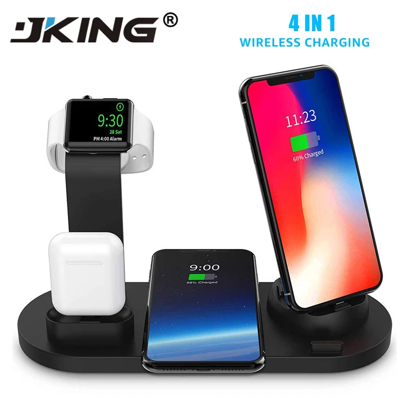 JKING 4 в 1 Qi Беспроводное зарядное устройство для iPhone 11 X XS XR 8 10 Вт usb type C Быстрая Зарядка Док-станция Подставка для Apple Watch 5 4 3 2 Airpods