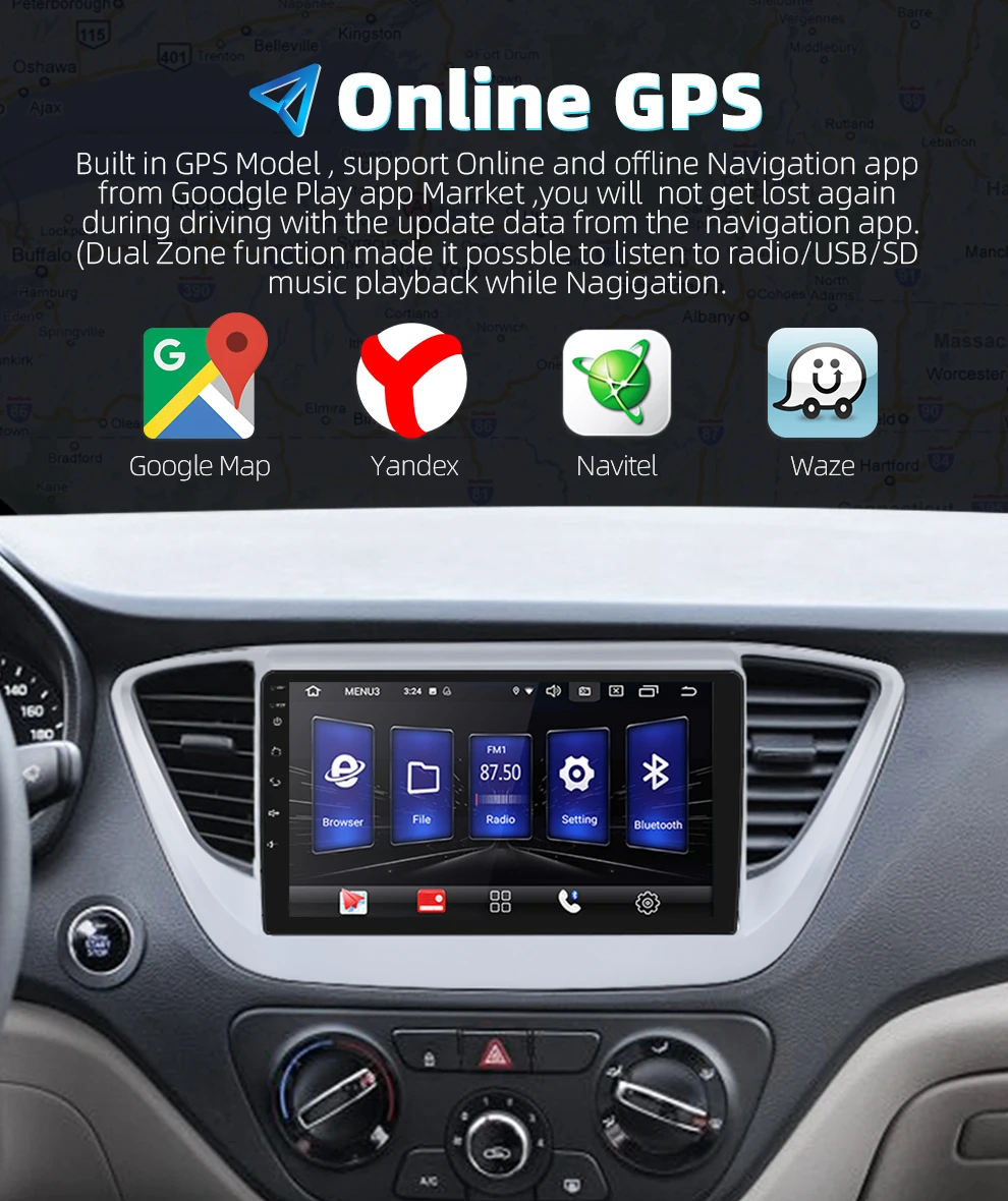 2G+ 16G Android 9,0 автомобильный радио мультимедиа аудио плеер gps навигация 3g wifi ips DSP для hyundai Solaris Verna 2din