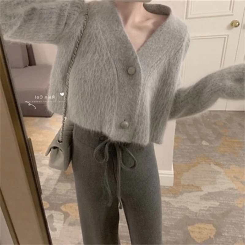 

Fashion New Imitation Mink Short Cardigans Fall Korean Sweet Casual Loose Solid Color Sweaters Jackets Female Coat Top