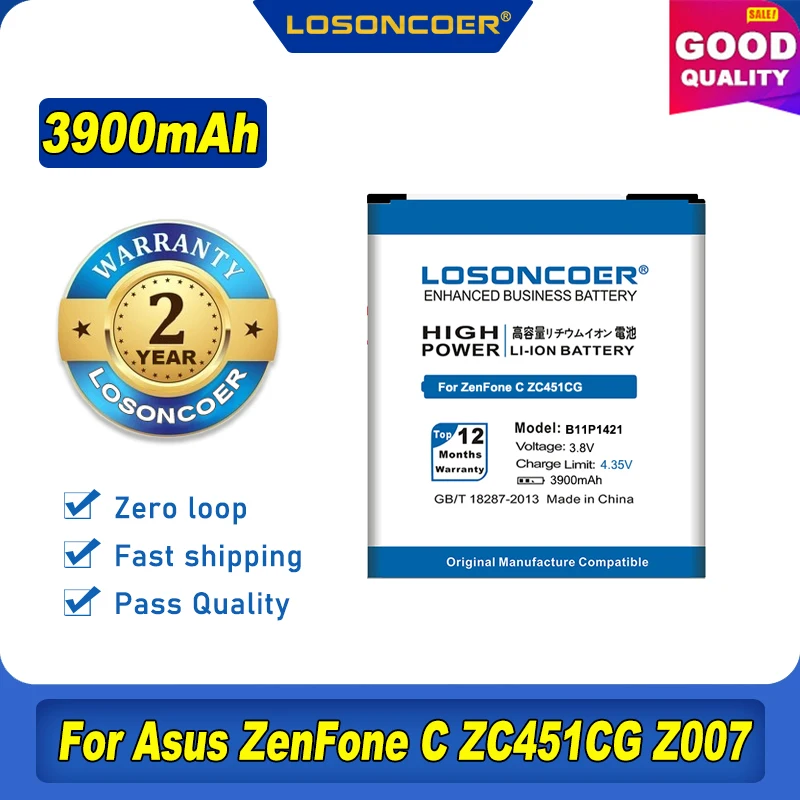 100% Original LOSONCOER 3900mAh B11P1421 Battery For Asus ZenFone C ZC451CG Z007 | Мобильные телефоны и аксессуары