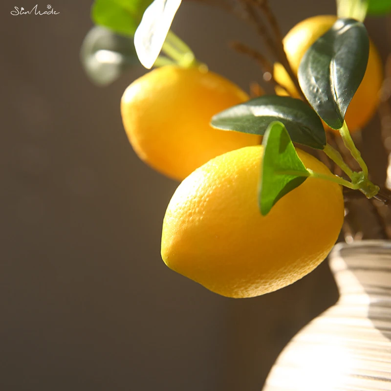 SunMade Lemon Fruit Branch with Green Leaves Artificial Flowers Photography Props