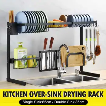 

Kitchen Shelf Organizer Dish Drying Rack Over Sink Utensils Holder Bowl Dish Draining Shelf Home Storage Countertop Organizer