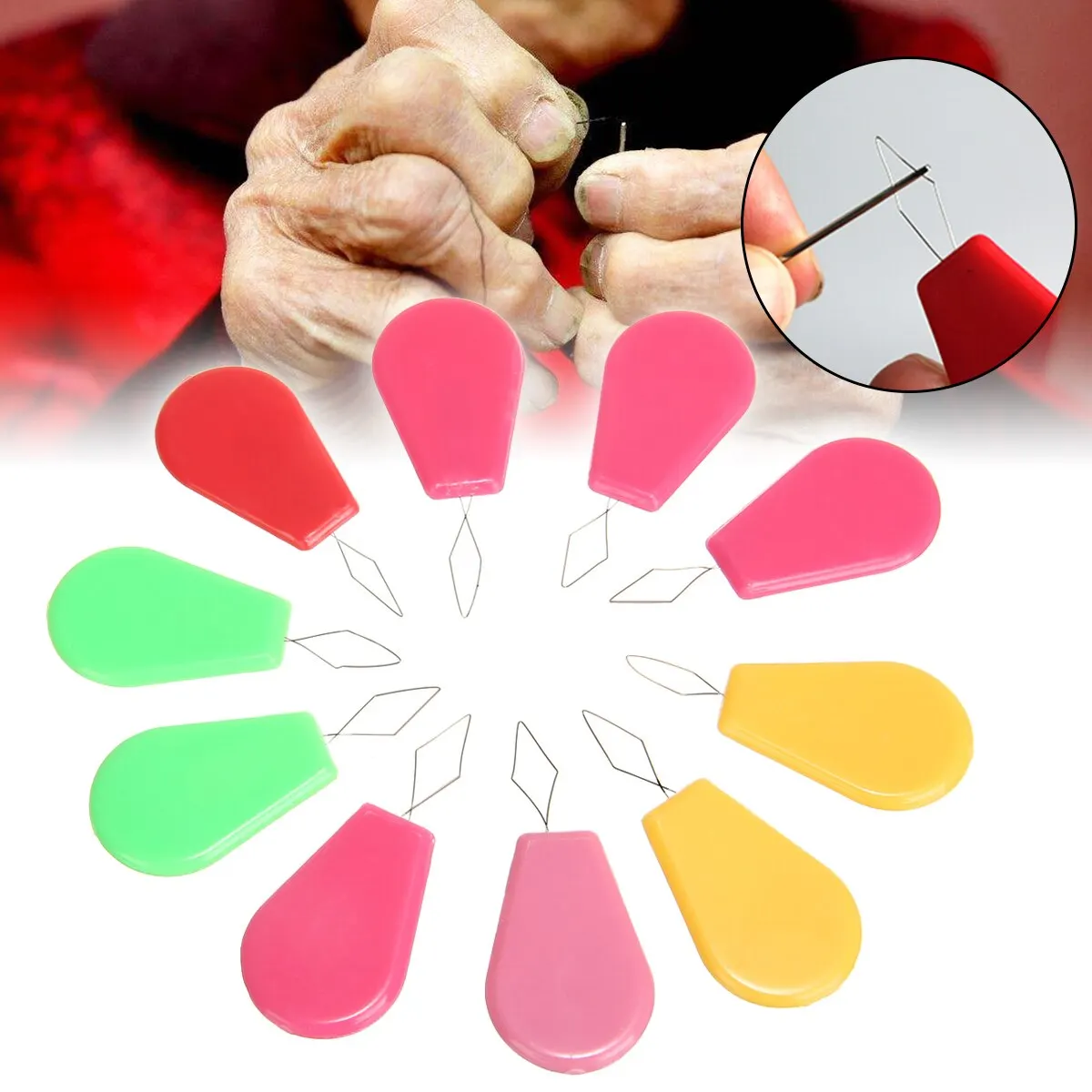 20pcs New Bow Wire Needle Threader Hand Machine Sewing Stitch DIY Insertion Tool Silver Wire Needles Random Color