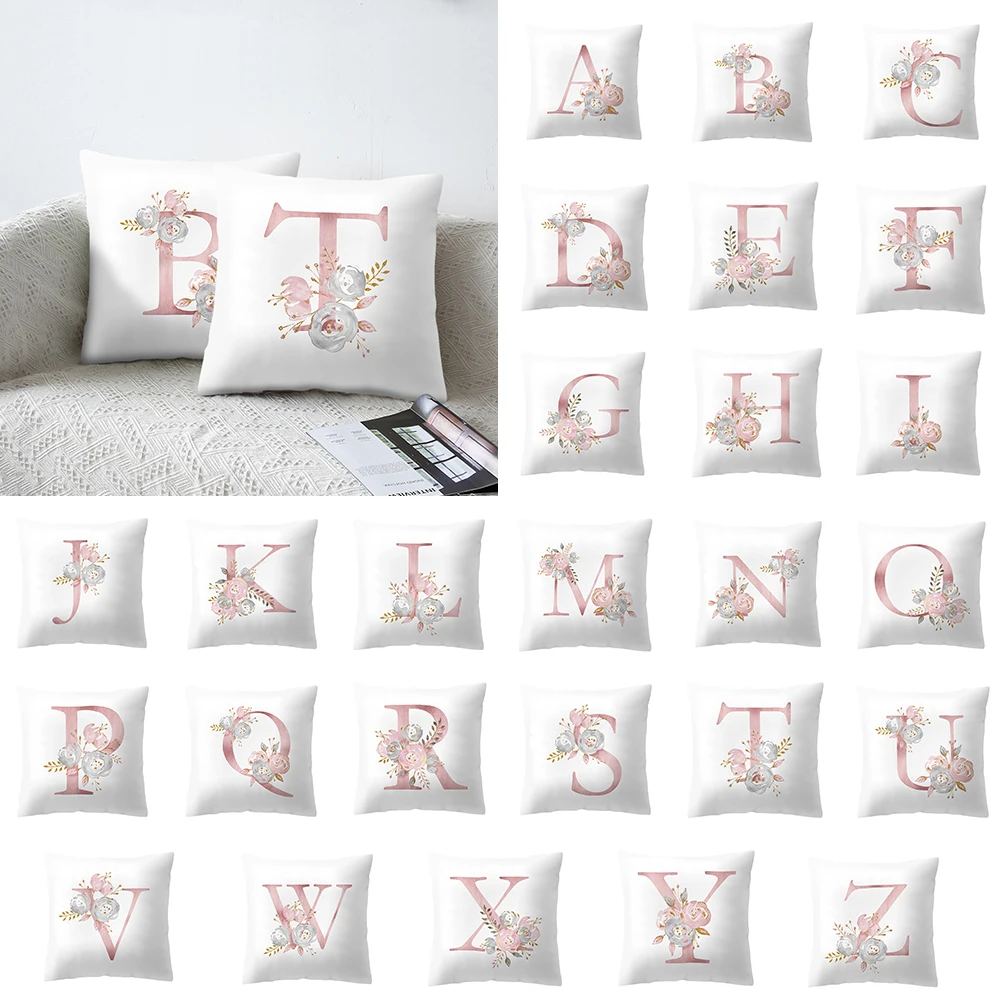 

Dozzlor New 45x45cm Flower English Alphabet Pillowcase Letter Pillow Case Polyester Cushion Wedding Cover Bed For Sofa Home