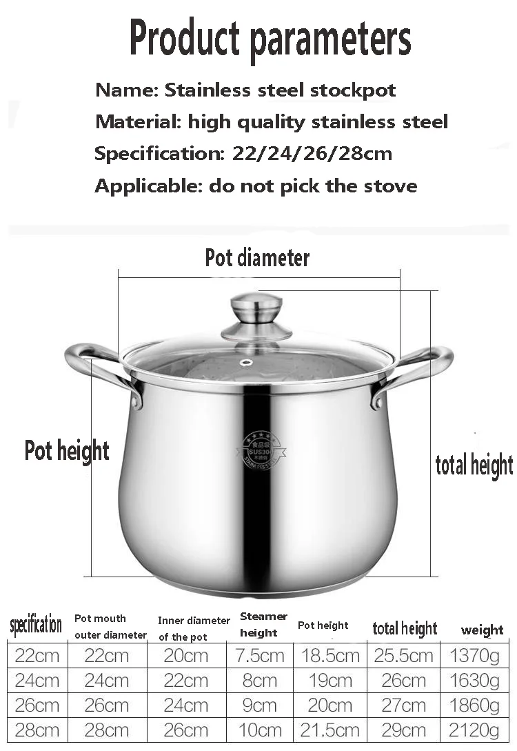 Суповый горшок, толстый, 304, нержавеющая сталь, горшок, большая емкость, двойное дно, горшок для лапши, каша, горшок, плита, универсальный, высокий, суповый горшок, горячее предложение