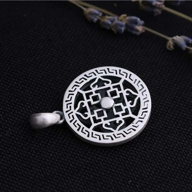 Real S990 Pure Silver Buddhist Pendant For Man Retro Eethnic Style Good Luck Ward Off Evil Jewelry