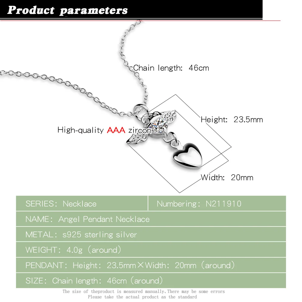 Женское ожерелье из серебра 925 пробы с изображением сказочного ангела|f pendant|necklace