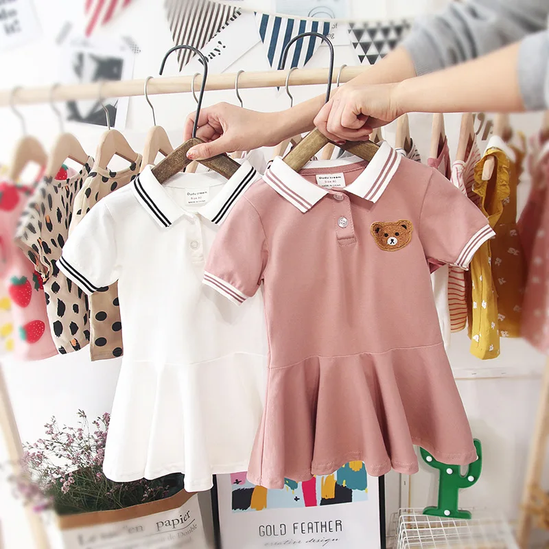 

Girls Dress Summer 2019 New Style Western Style Girls College Style Polo Shirt Dress Baby Pleated Skirt Short