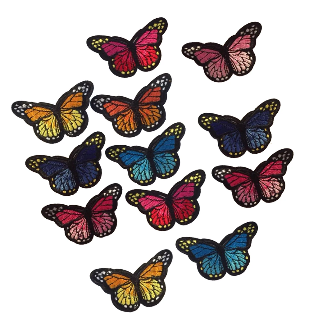 12Pcs Butterfly Iron on Sew on Patches Embroidery Applique Patches for Jeans, Jackets, Clothing, Bags and so on