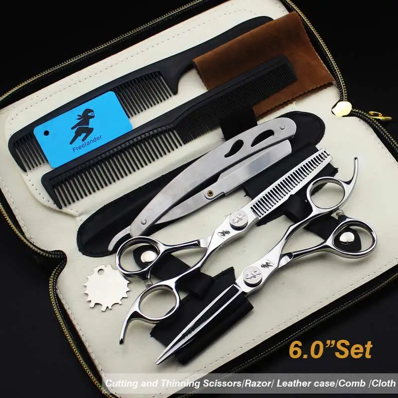 Set2 6 дюймов Freelander профессиональный комплект для ухода за шерстью домашних животных, прямые ножницы и филировочные ножницы - Цвет: Set2