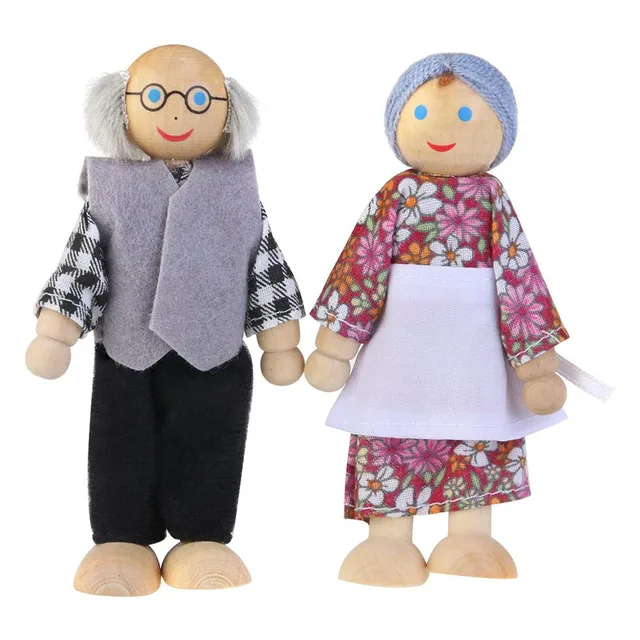 7pcs Happy Doll Family Wooden Joint Puppet Maumet Including Grandparents for Kids Fun Role Playing 4