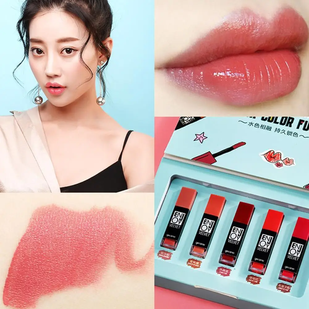 Five-Piece Lip Glaze Set(A)$ Enjoy Soft Lip Glaze Set Plum Color Moisturizing No Color Makeup Beauty